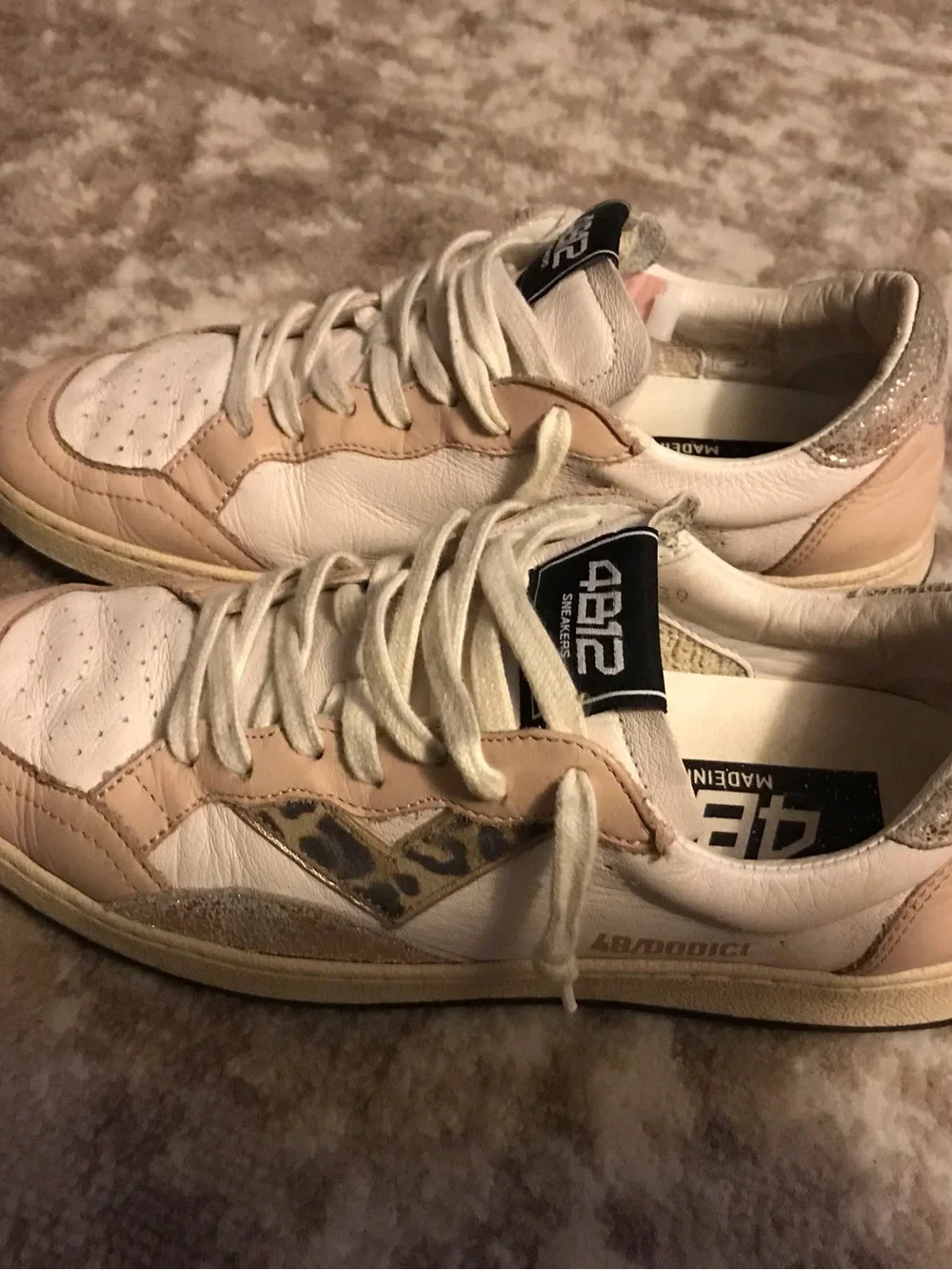 4B12 Sneakers in White/Pink and Leopard-Print Leather